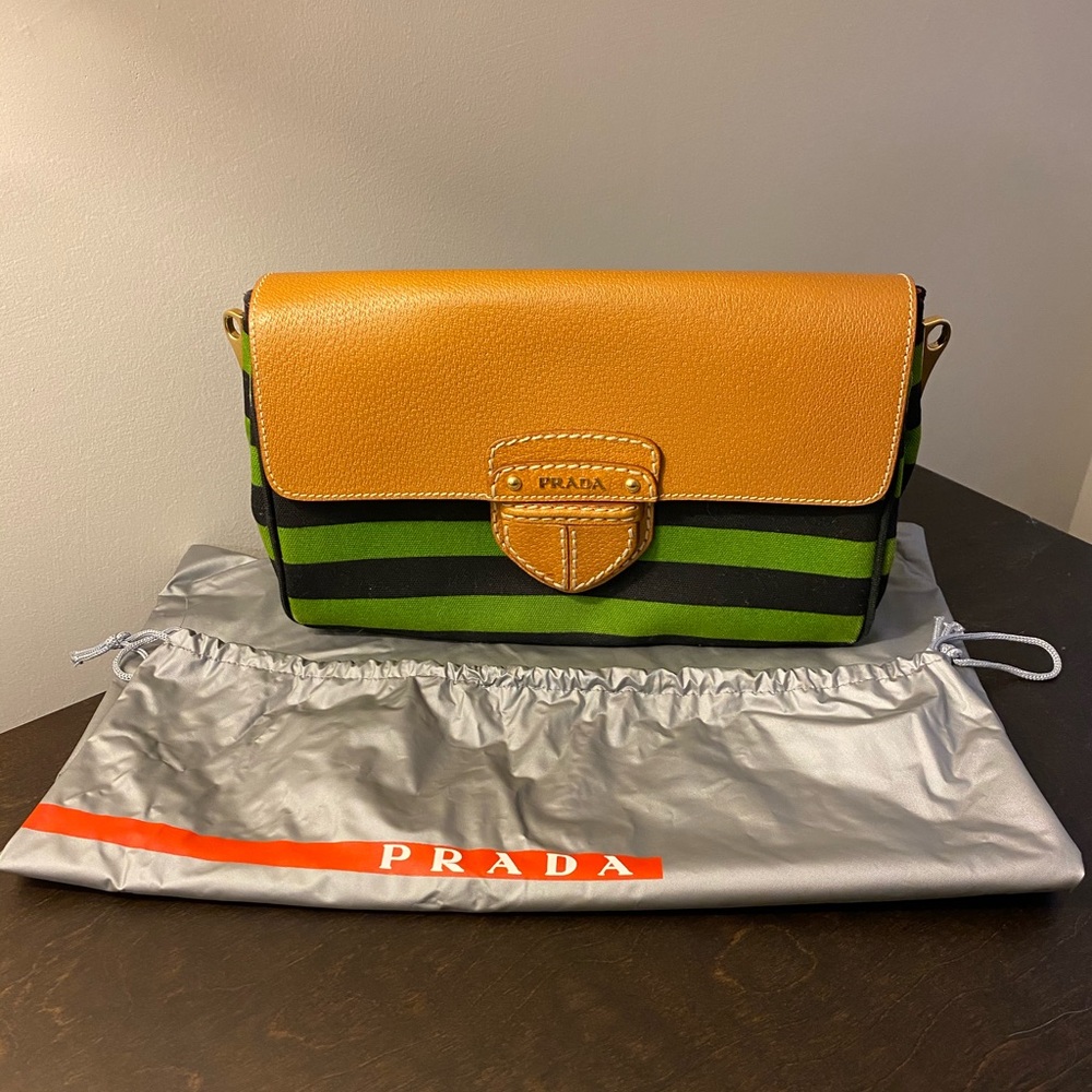 (Genuine) Prada Leather/Canvas Striped Clutch